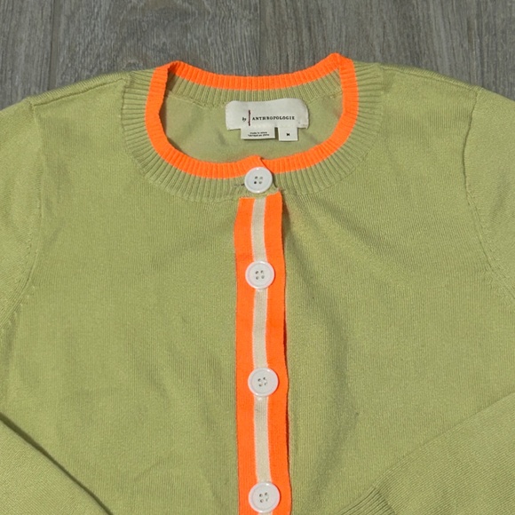 LIKE NEW! Women's Anthropologie Green/Orange Cardigan - MEDIIUM - Picture 6 of 10